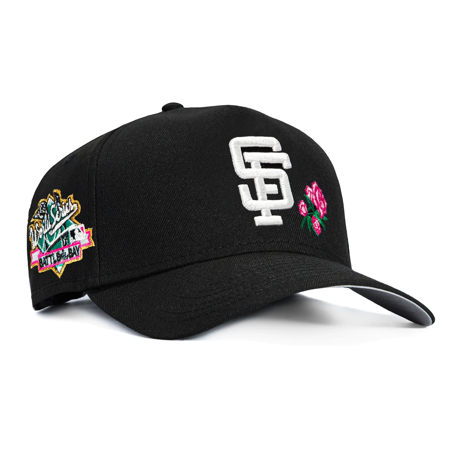 New Era 9Forty A-Frame San Francisco Giants Battle of The Bay Patch Rose Snapback Hat - Black, Pink