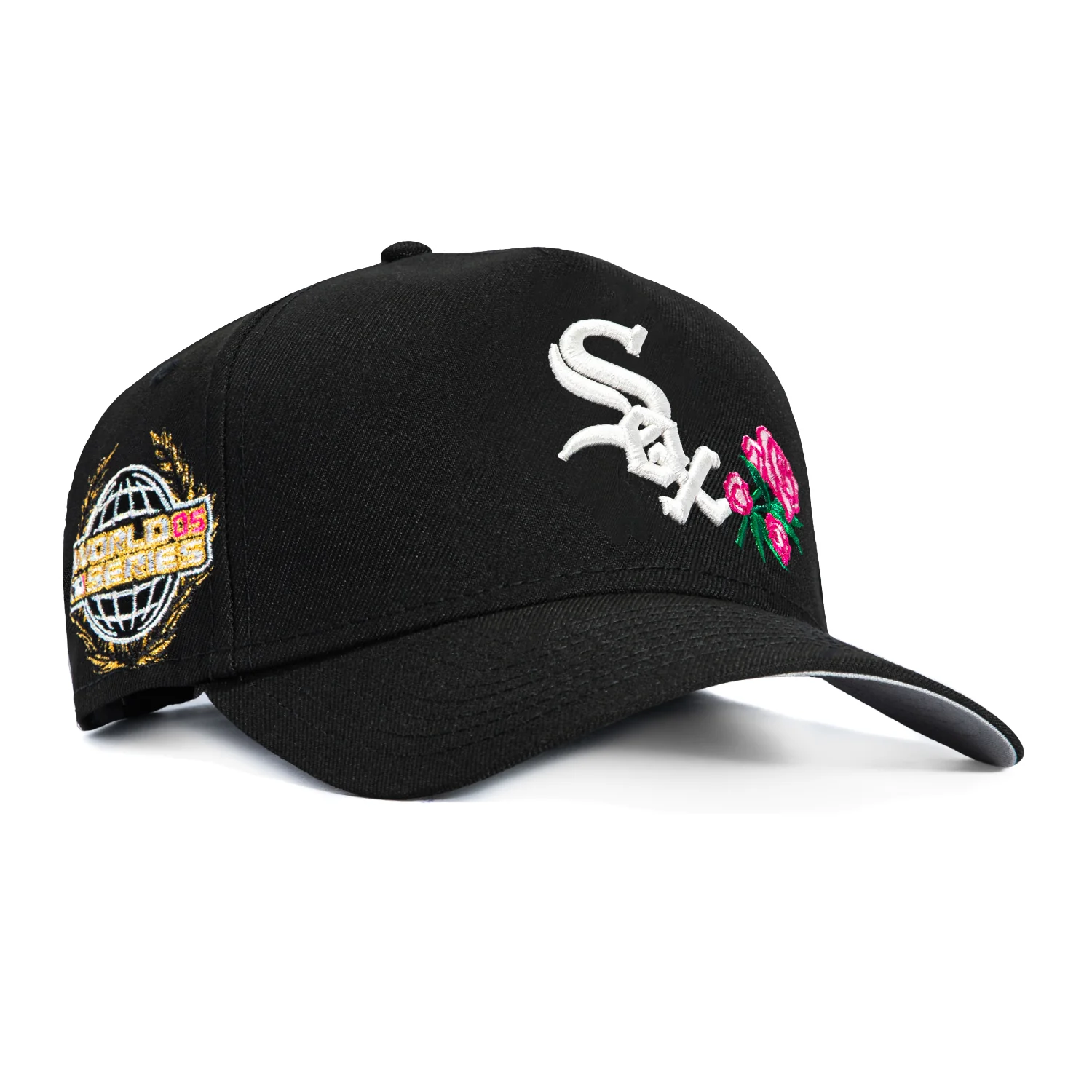 New Era 9Forty A-Frame Chicago White Sox 2005 World Series Patch Rose Snapback Hat - Black, Pink