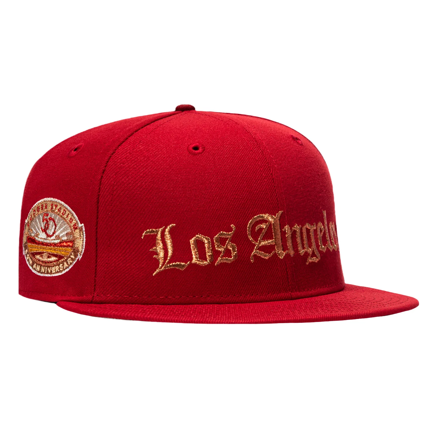 New Era 59Fifty Rotten Apple Los Angeles Dodgers 50th Anniversary Stadium Patch Old English Hat - Cardinal, Brick