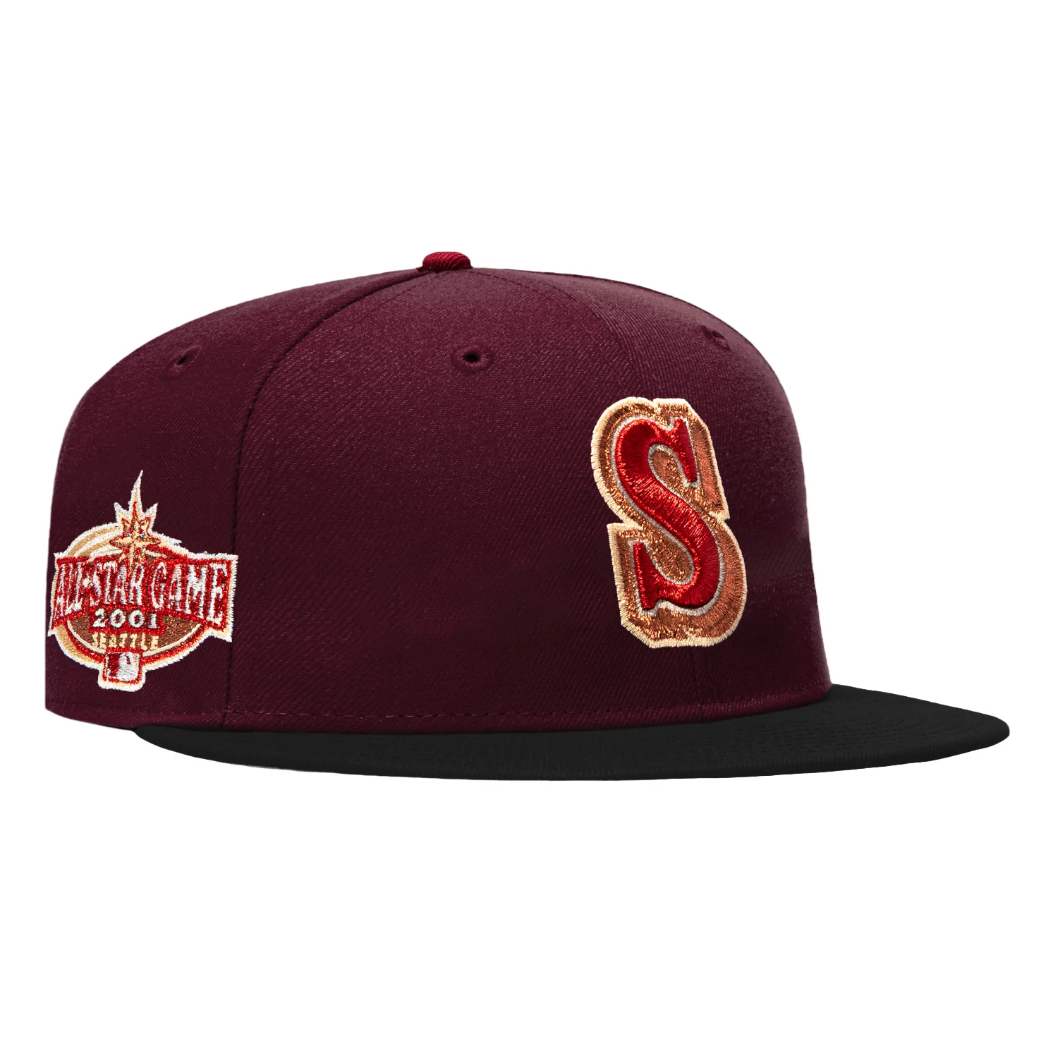 New Era 59Fifty Rotten Apple Seattle Mariners 2001 All Star Game Patch 1987 Hat - Maroon, Black