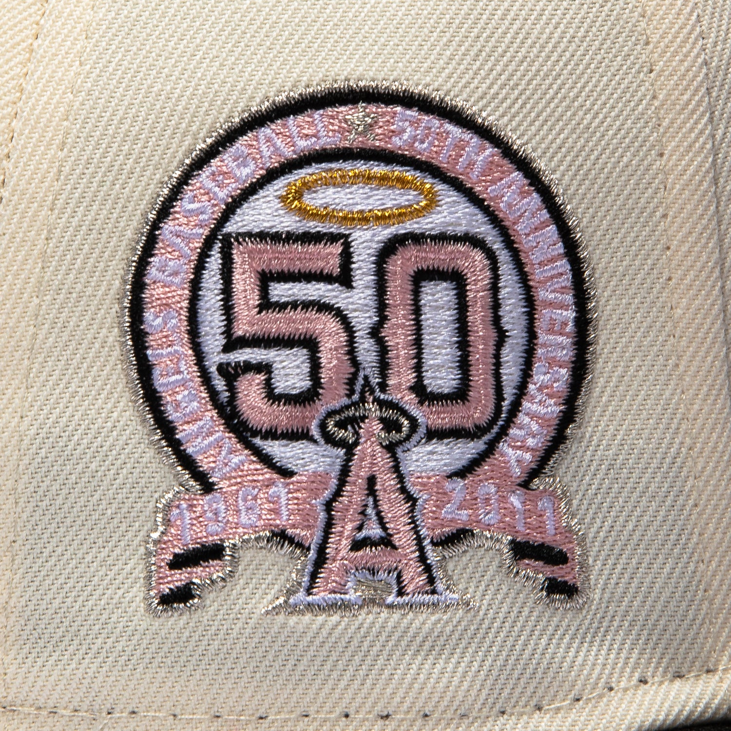 New Era 59Fifty Pink Rouge Los Angeles Angels 50th Anniversary Patch Hat - White, Black, Pink - Image 5