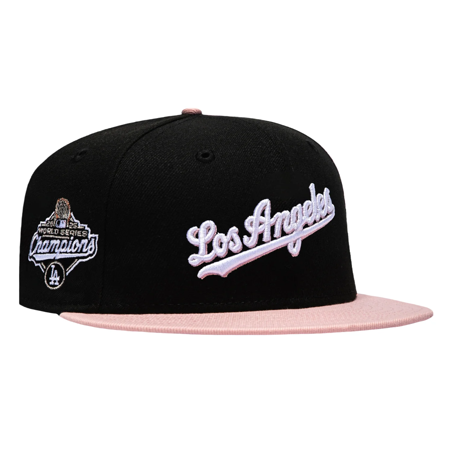 New Era 59Fifty Pink Rouge Los Angeles Dodgers 2025 World Series Champions Patch Script Hat - Black, Pink