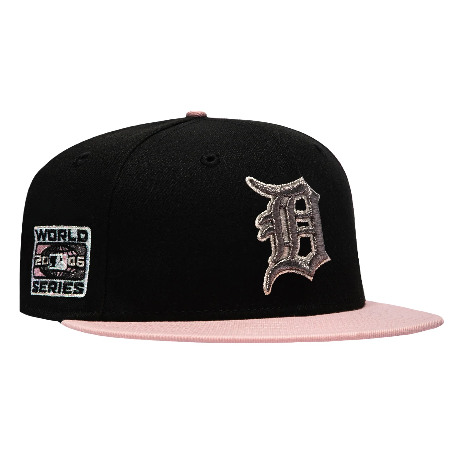 New Era 59Fifty Pink Rouge Detroit Tigers 2006 World Series Patch Hat - Black, Pink