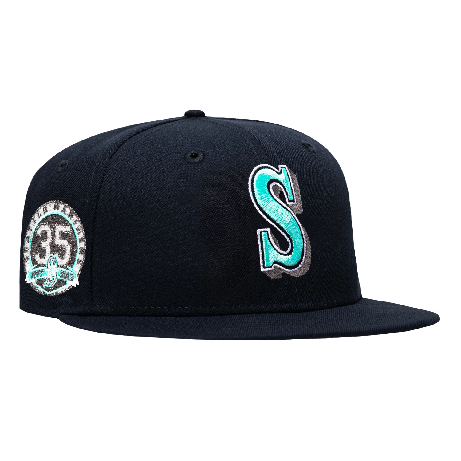 New Era 59Fifty Seattle Mariners 35th Anniversary Patch Sea Glass UV 1987 Hat - Navy