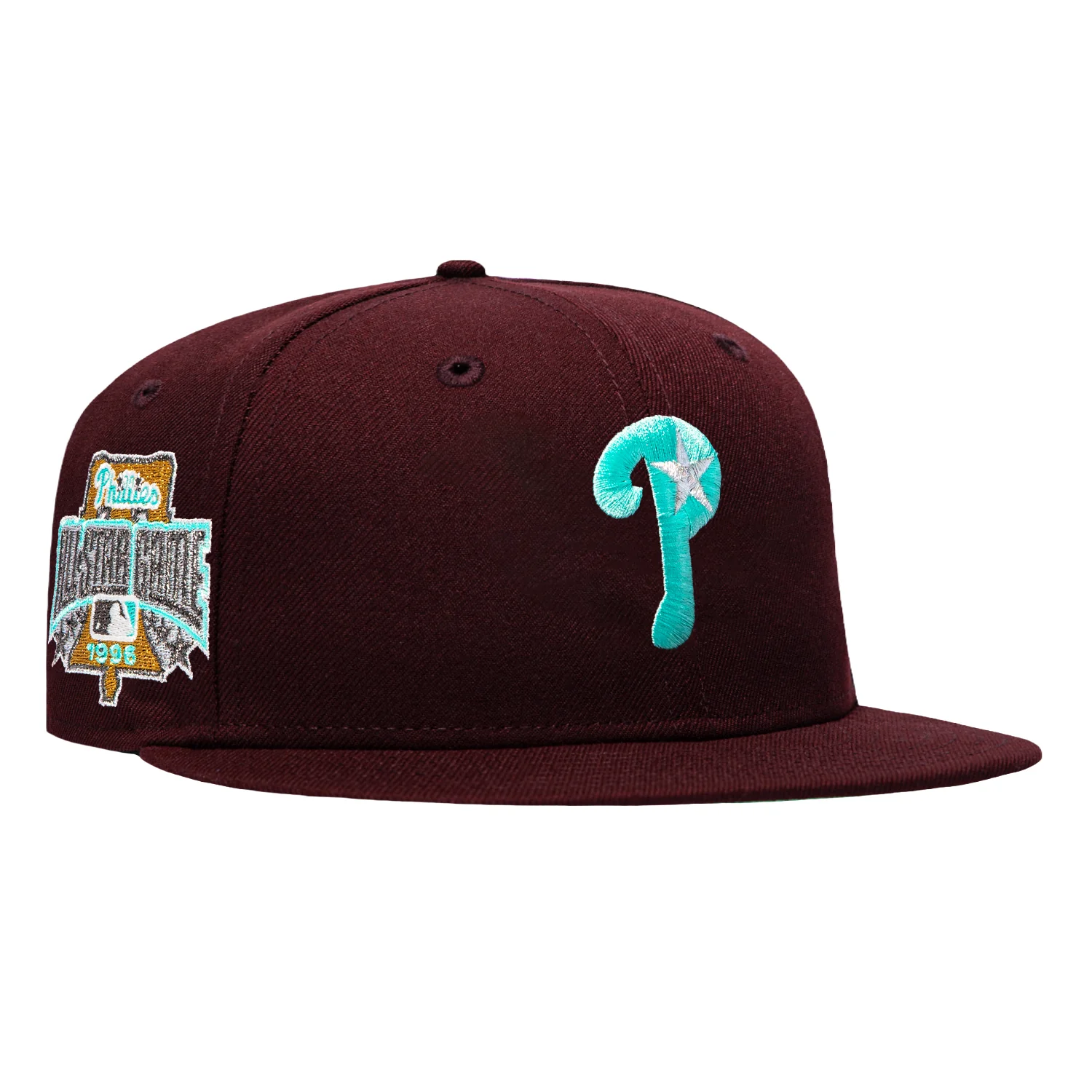 New Era 59Fifty Philadelphia Phillies 1996 All Star Game Patch Sea Glass UV Hat - Maroon