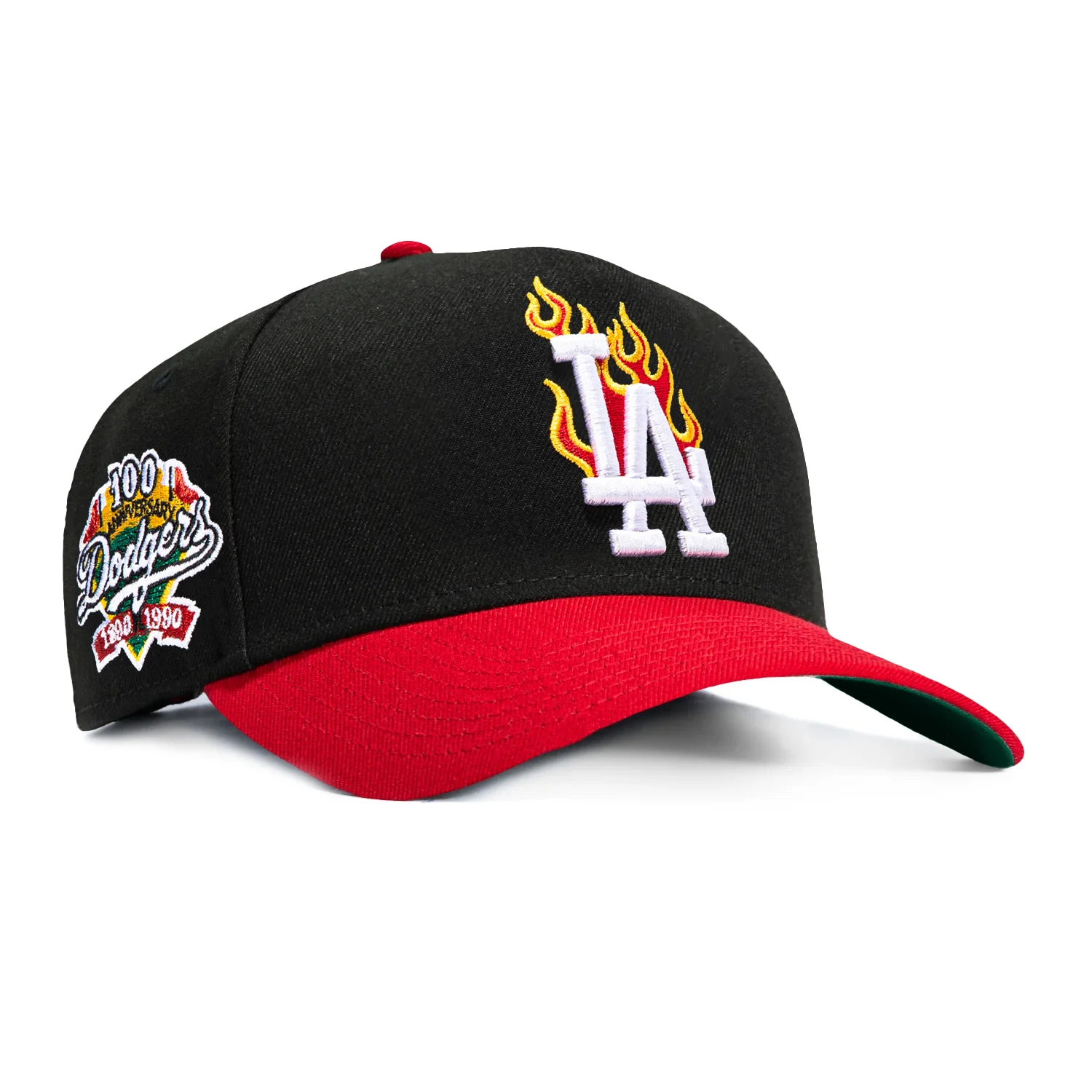New Era 9Forty A-Frame Sugar & Spice Los Angeles Dodgers 100th Anniversary Patch Flame Snapback Hat - Black, Red
