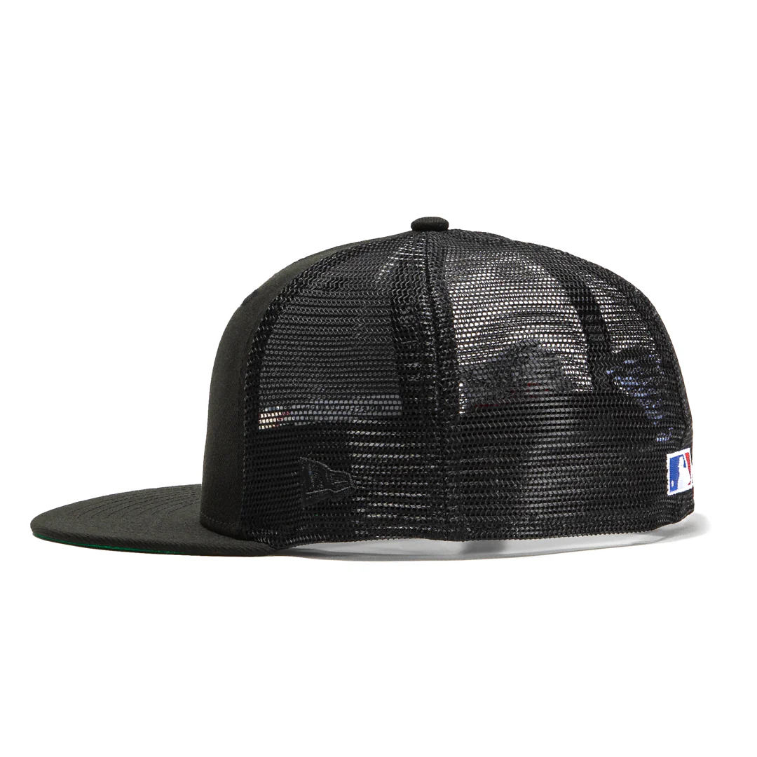 New Era 59Fifty Black Dome Los Angeles Dodgers 100th Anniversary Patch Trucker Hat - Black - Image 3