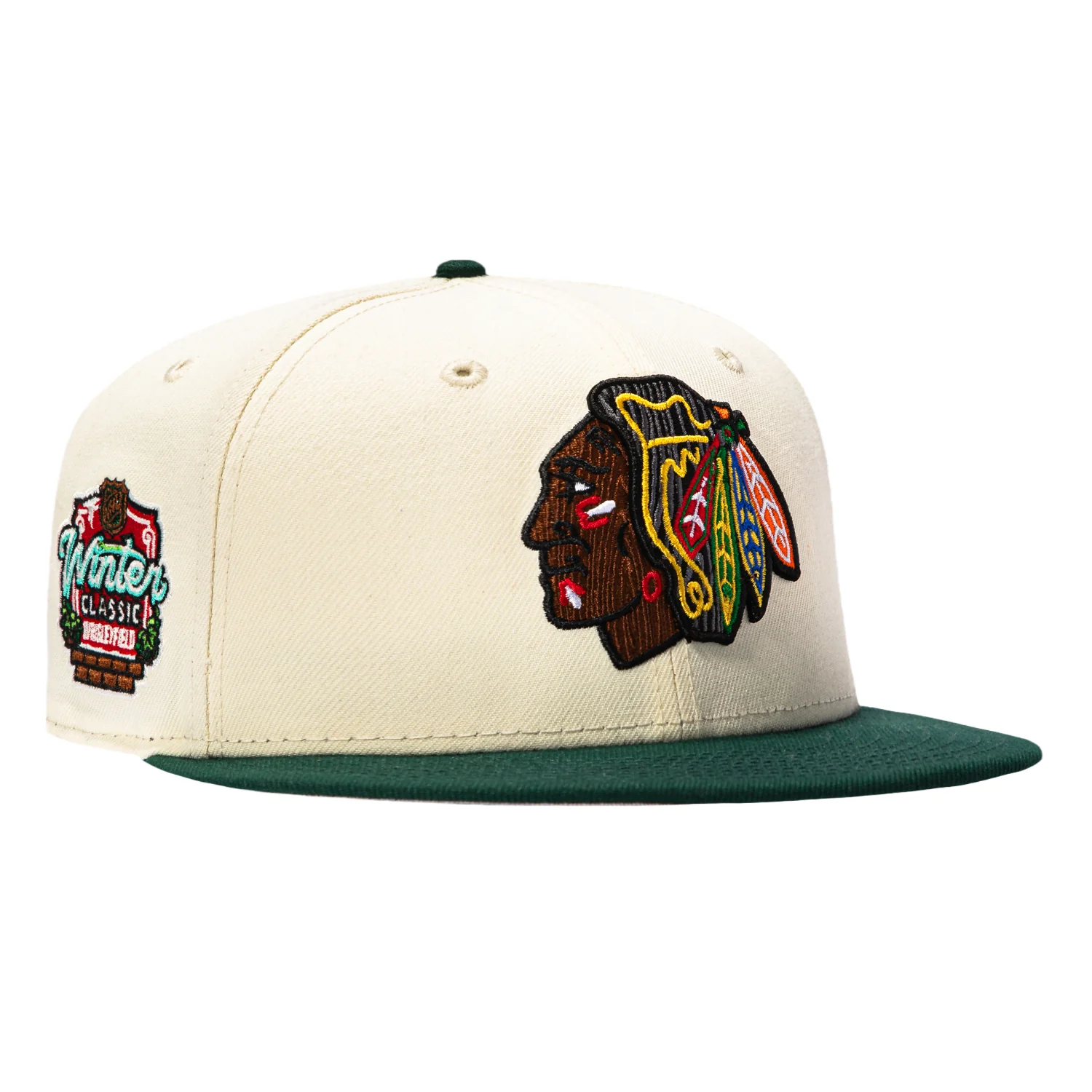 New Era 59Fifty Wood Grain Chicago Blackhawks 2025 Winter Classic Patch Hat - White, Green