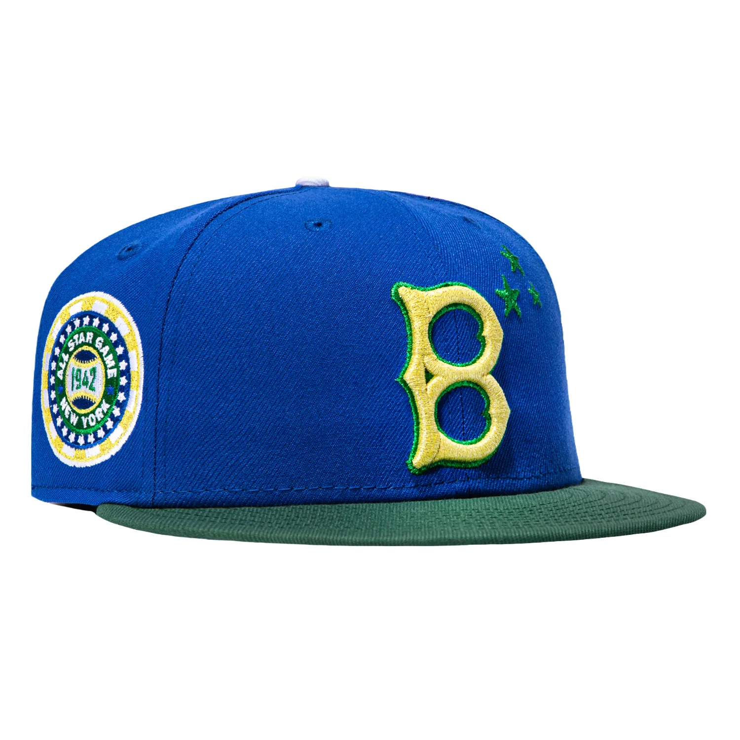 New Era 59Fifty Trophy Tour Brooklyn Dodgers 1942 All Star Game Patch Stars Light Blue UV Hat - Royal, Green